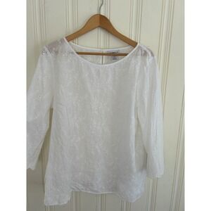 Liz Claiborne White Eyelet Embroidered Cotton Top Blouse  XXL Coastal Grandma